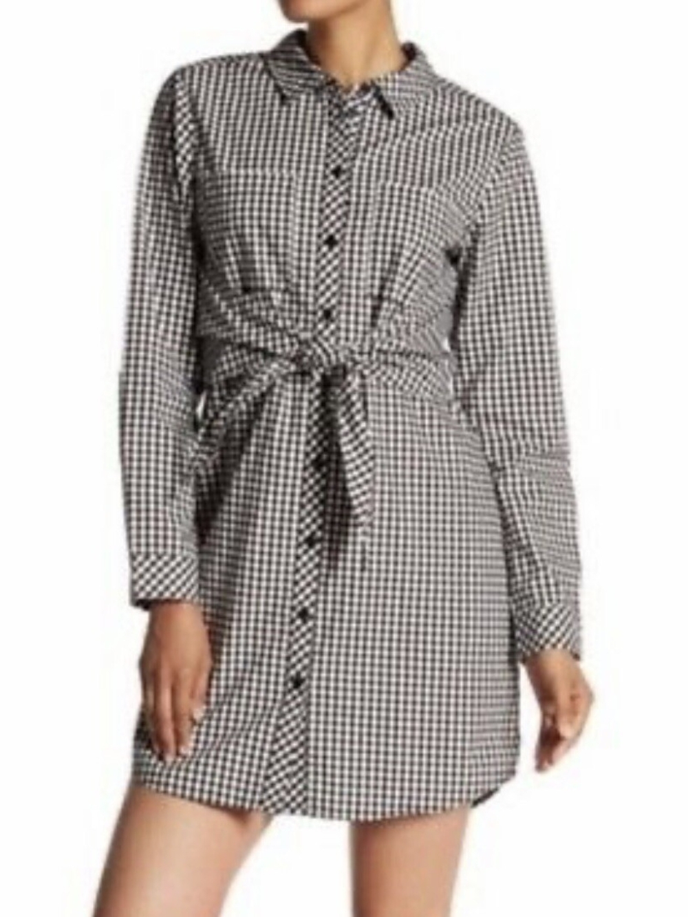 Sanctuary 100% Cotton Tali Gingham Button-Front Shirt Dress Waist Tie